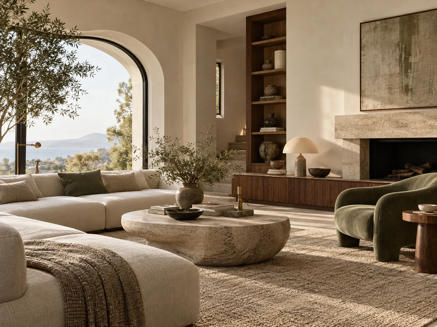 Warm modern interior photographed as a visual concept for the fictional STILL / FORM design studio
